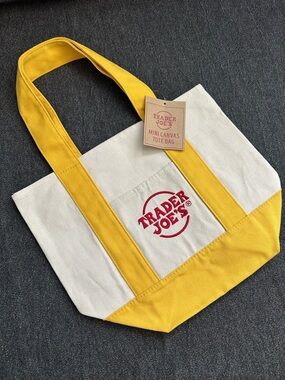 Trader Joe's Yellow & Cream Mini Canvas Tote Bag